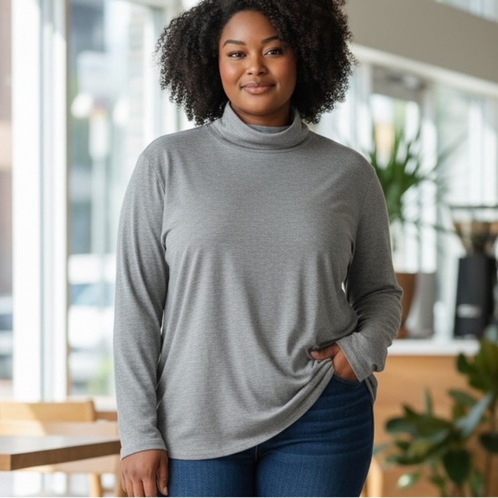 MARLA WYNNE (1X) Grey Turtleneck Top NWT Viscose Soft Stretch Medium Weight
